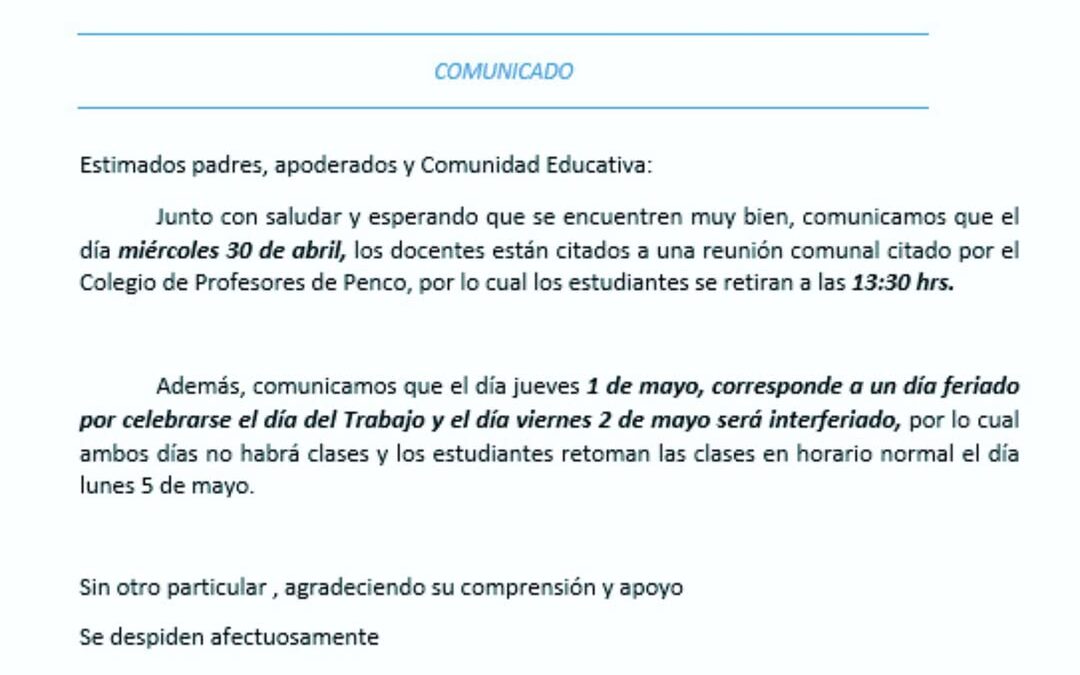 Comunicado Importante para Apoderados y Comunidad Educativa